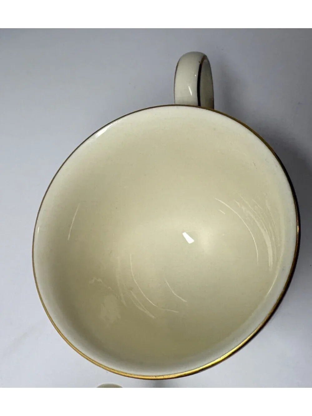 Pair Of Lenox Spring Vista USA Bone China Teacups Gold Rim Green Border